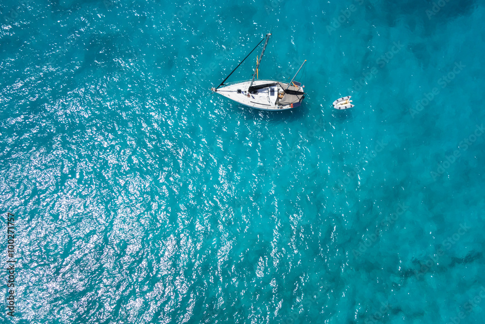 Naklejka premium Aerial view Traditional fisher boat in Santa Maria in Sal Isla