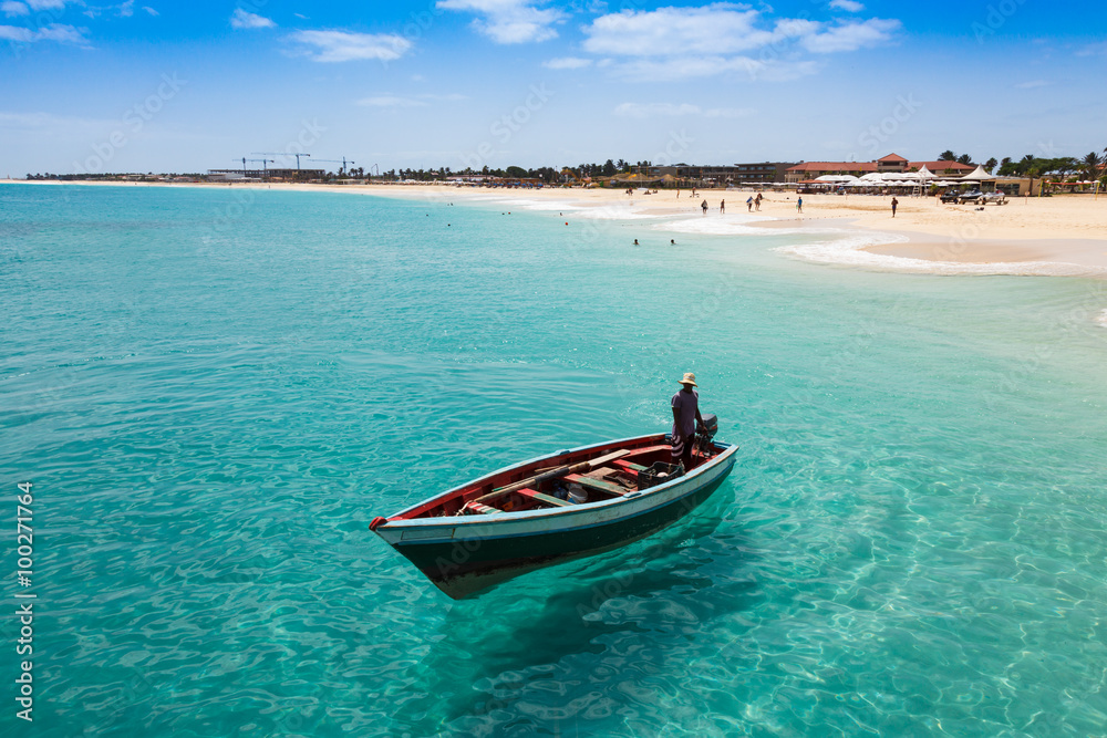 Traditional fisher boat in Santa Maria  in Sal Island in Cape Ve