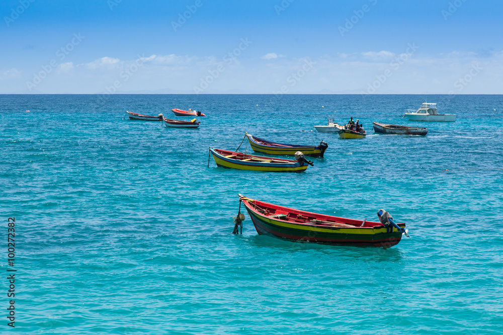 Traditional fisher boat in Santa Maria  in Sal Island in Cape Ve