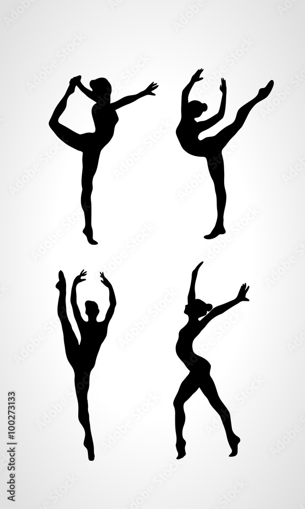 Fototapeta premium Silhouettes of gymnastic girls. Art gymnastics vector set