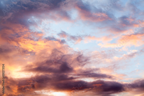 colorful dramatic sky with cloud at sunset