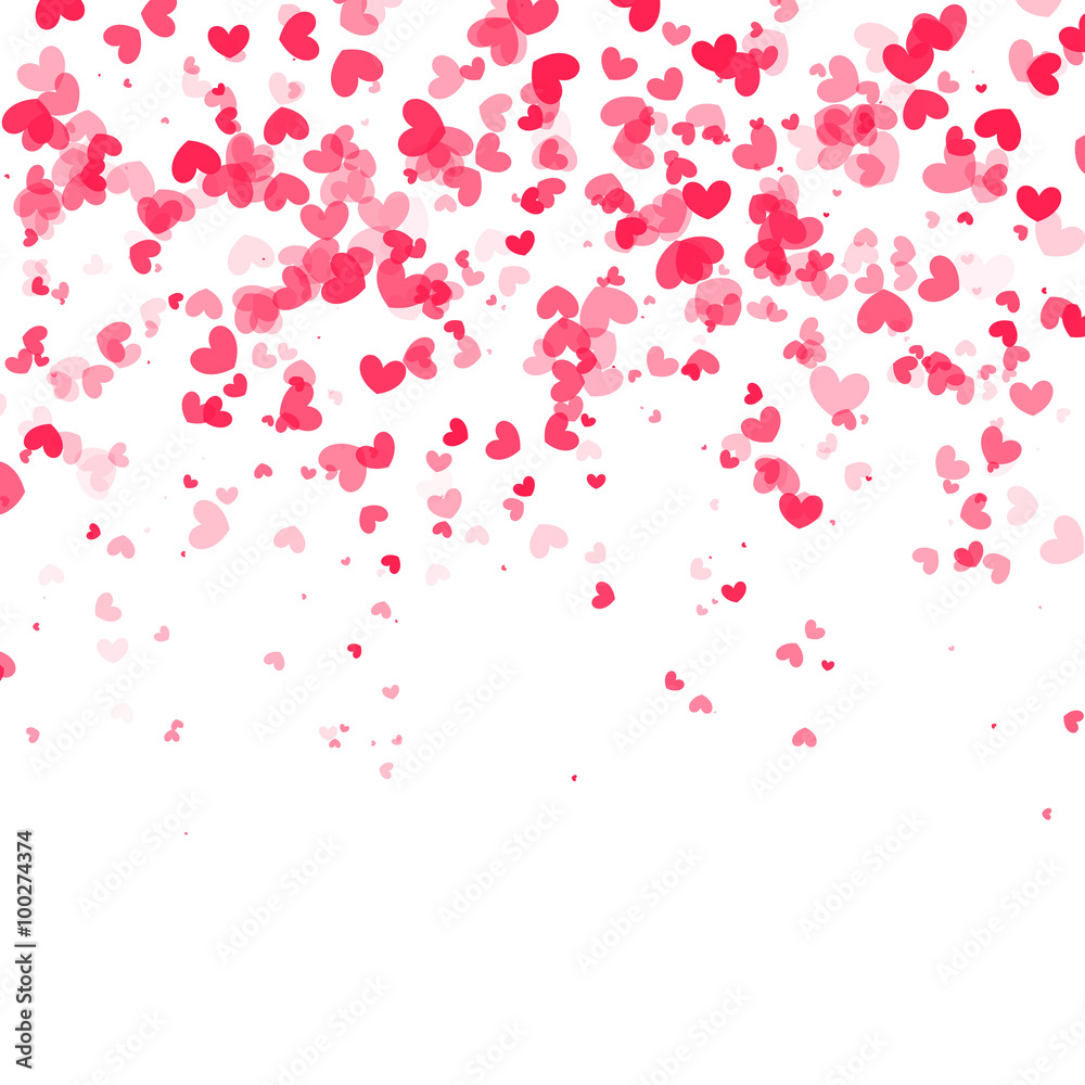 Falling hearts background. Vector white backgound