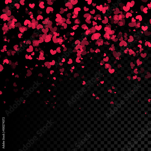 Falling hearts background. Vector black backgound