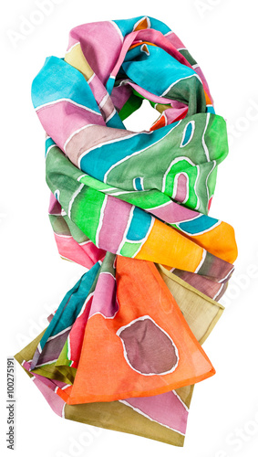 knotted batik silk scarf with geometric pattern