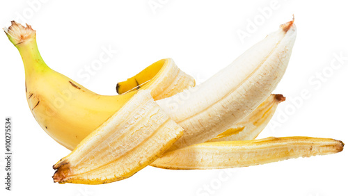 side view of peeled yellow banana isolated