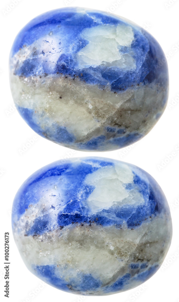 two Sodalite gemstones isolated on white