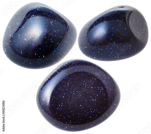 three blue goldstones (synthetic Aventurine) gems photo