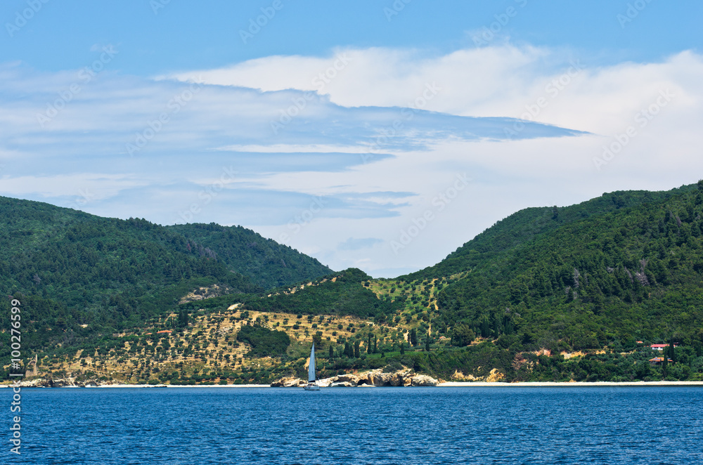 Greek coast of aegean sea near holy mountain Athos, Greece