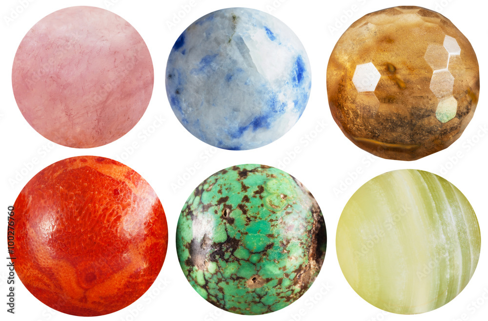 set of round beads natural mineral gem stones