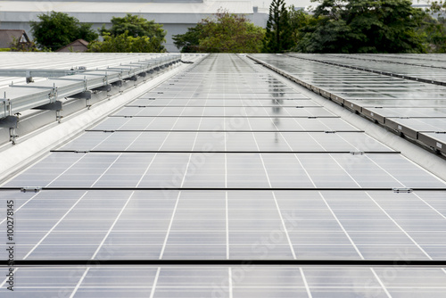 Power plant using renewable solar energy with blue sky with clou