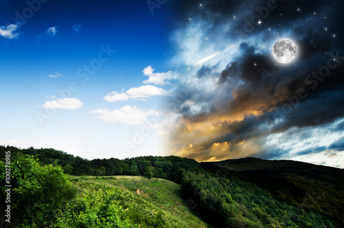 Day ang night background. Elements of this image furnished by NASA.