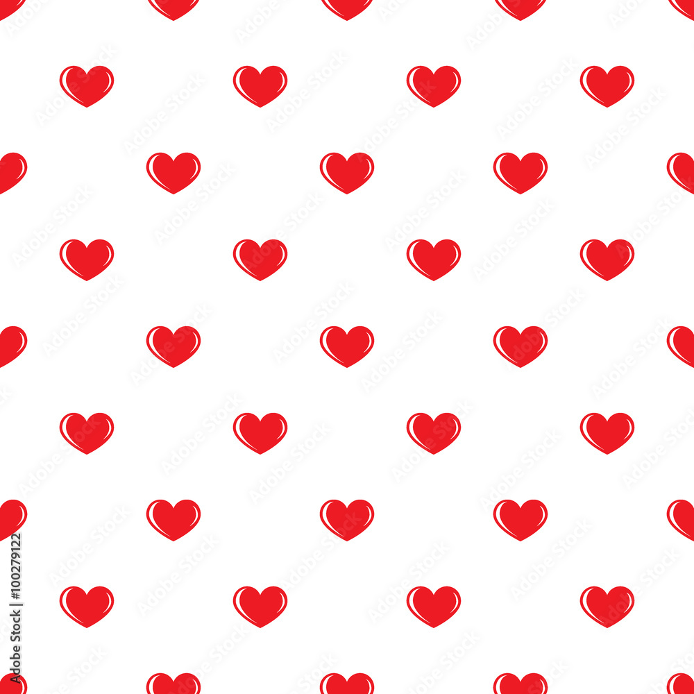 Red small hearts. Seamless pattern on white background. Fashion graphics design. Stylish Valentine day print concept. Volume effect. For fabric, background, wallpaper, other print production. 
