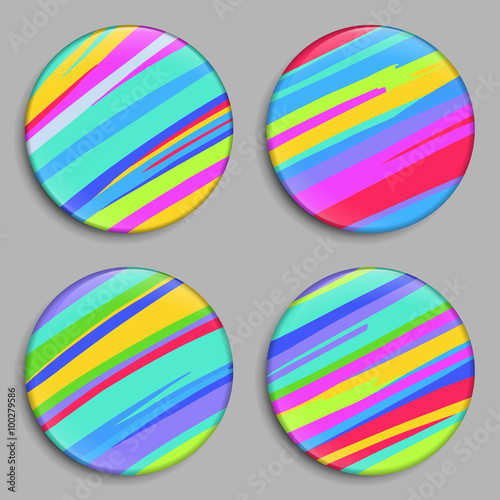 Rainbow. Color Buttons. Rainbow 3D Buttons with shadows isolated on the grey background. Modern style. Color medals set. Bright rainbow series labels, logo, badges, icons. Vector illustration