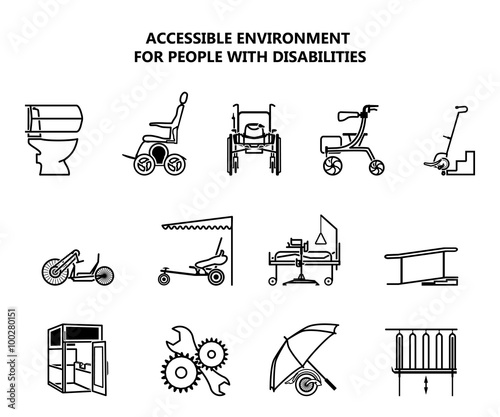 Set of icons on accessible environment for people with disabilities.