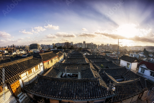 bukchon hanok village at sunset