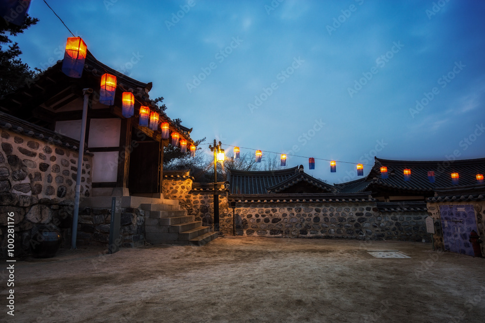 Fototapeta premium Namsangol hanok village with lanterns