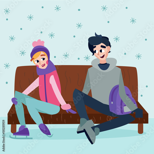 Happy couple at winter