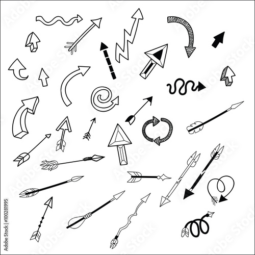 Simple and stylish vector hand drawn arrows. Every arrow is easy editable. Includes pretty retro arrows.