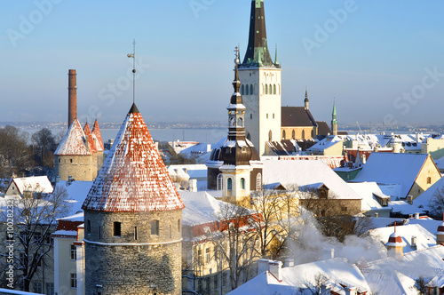 Panoramic view of old part of Tallin (Estonia) in winter during a sunshine day