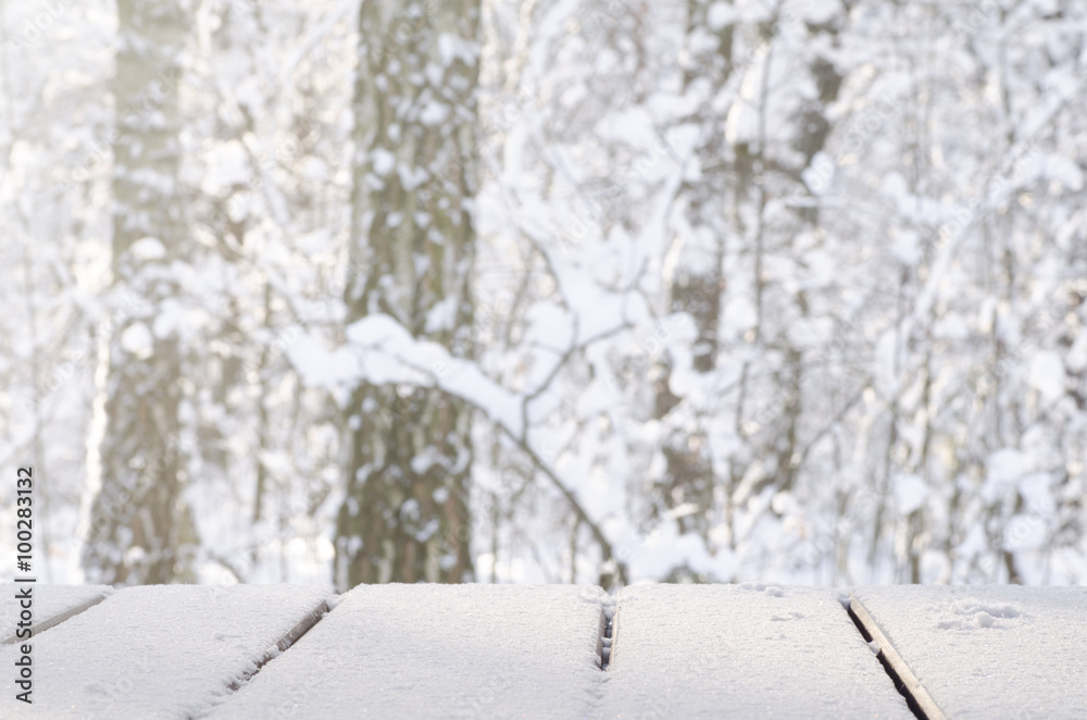 empty table covered with snow empty table covered with snow