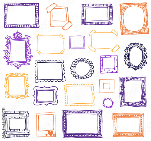 Hand drawn photoframes. Doodle vector illustration