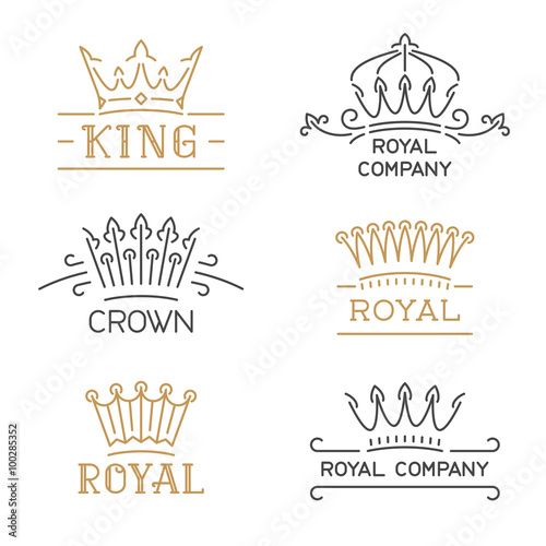 Crown logo set. Luxury crown in trendy line style. Vector illustration for hotel, restaurant, boutique, invitation, jewellery, etc.