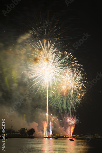 Firework at Wat arun under new year 2016 celebration time  Thail