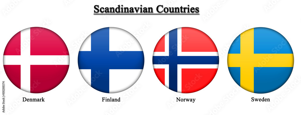 Obraz premium collection of scandinavian flags with label