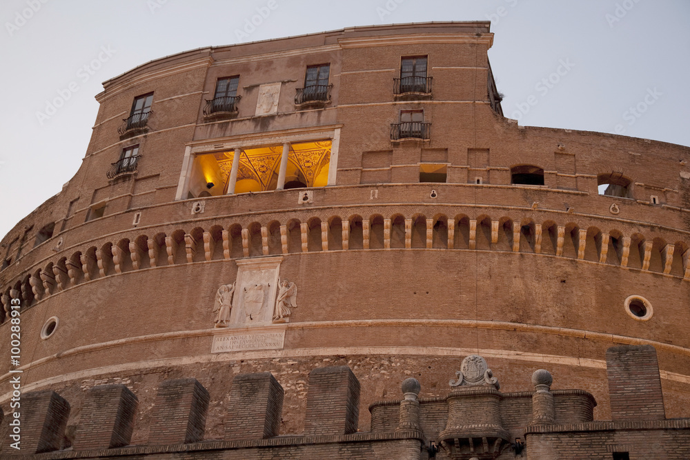 Sant Angelo Castle illuminated at night in Rome, Italy, Europe