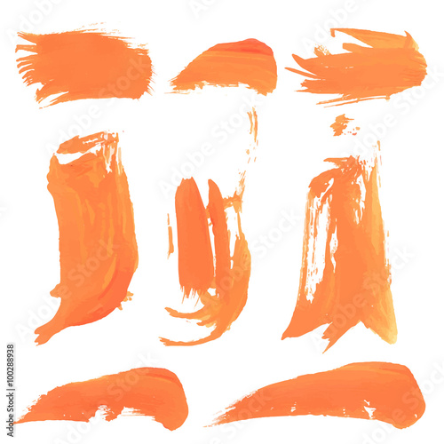 Realistic strokes thick orange paint on a white surface4. Vector photo