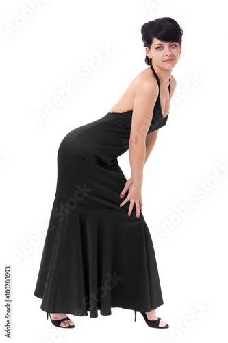 Beautiful caucasian model isolated on white background in full body.