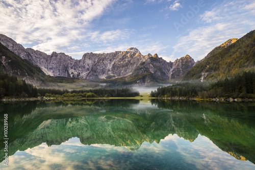 panorama of mountain lake in the Alps