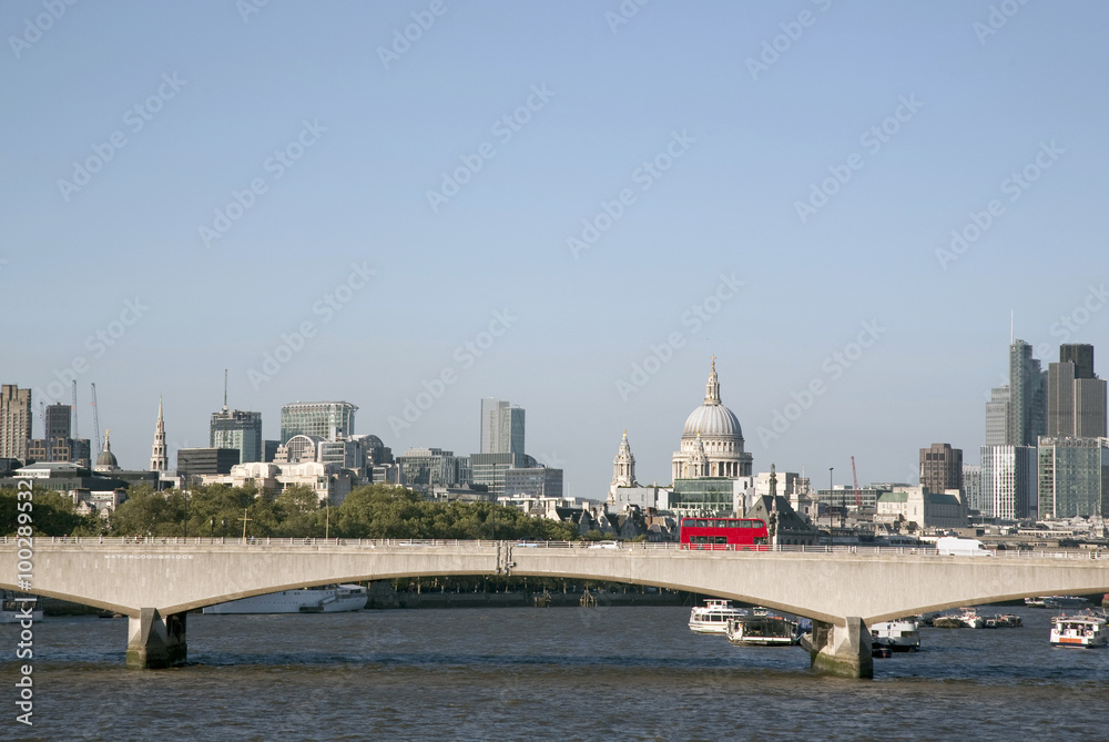 Waterloo Bridge with St Pauls Cathedral Church, London, England, UK