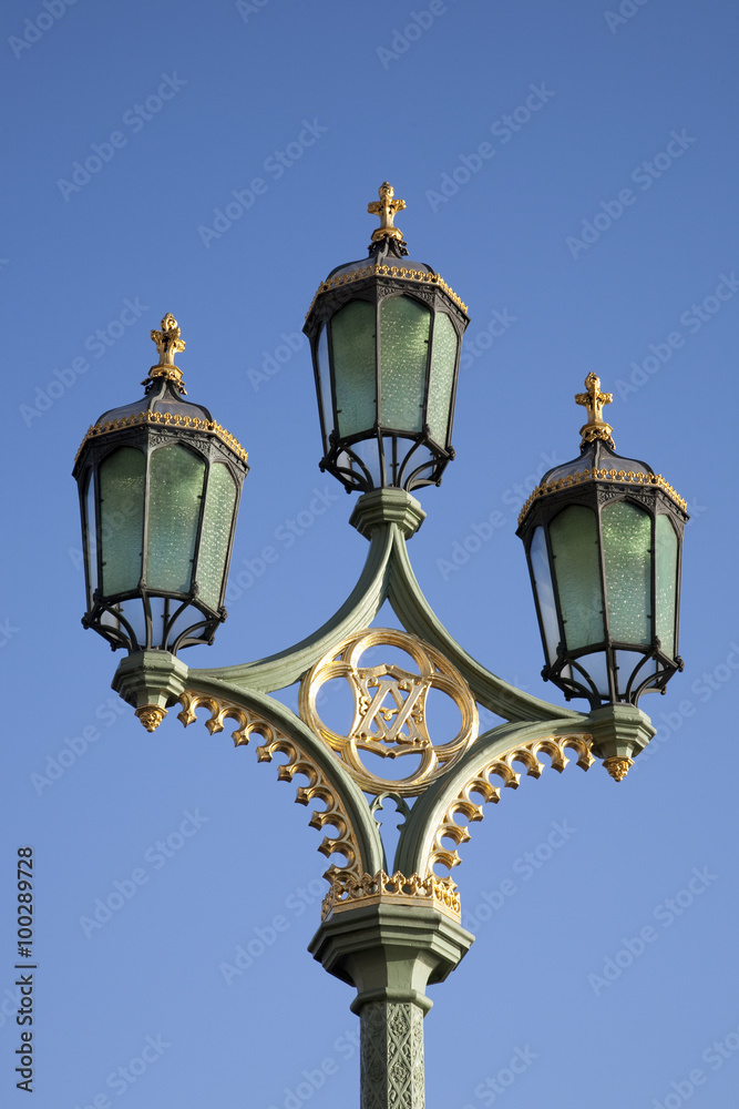 Lamppost on Westminster Bridge, London, England, UK