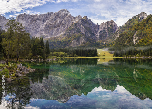 panorama of mountain lake in the Alps