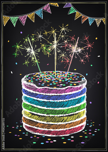 Birthday Invitation card. Birthday cake with sparklers