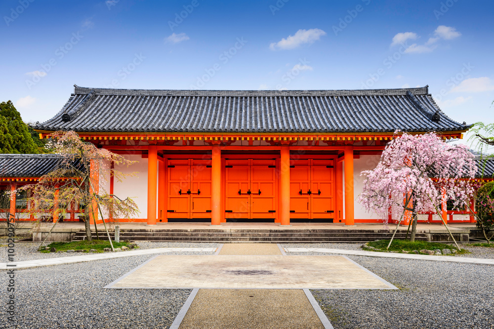 Temple Gate of Sanjusangendo Hall in Kyoto, Japan during spring.