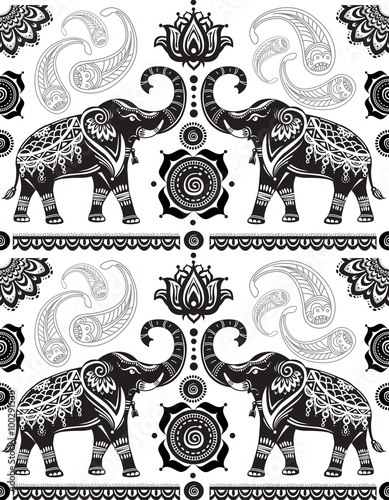 Seamless pattern with decorated elephants