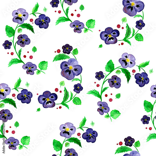 Watercolor violet flowers seamless raster pattern