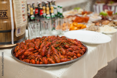 Closeup of traditional ukrainian wedding reception feast table w