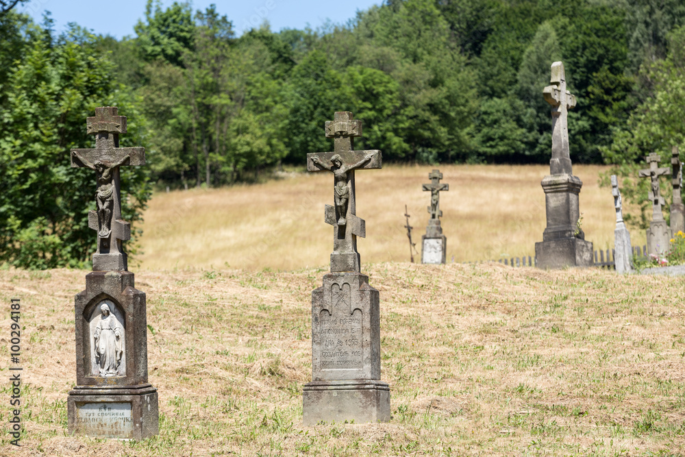 Fototapeta premium Old, abandoned stony Orthodox crosses