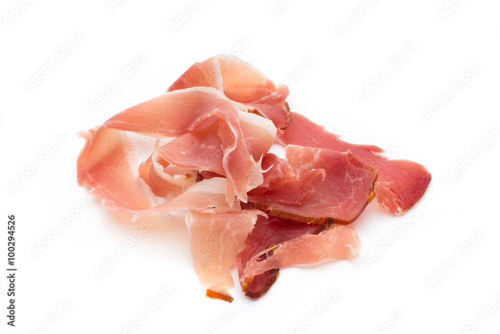 Slices of ham on white background. Slices of ham on white background.