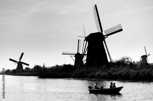 Silhouette of a windmill in Kinderdijk