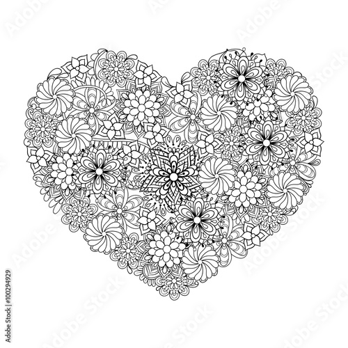 Fototapeta Naklejka Na Ścianę i Meble -  Hand drawn artistic ethnic ornamental patterned Big heart in doo