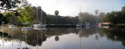 Panorama of quiet morning on North Fork of Fort Lauderdale's New River, Florida