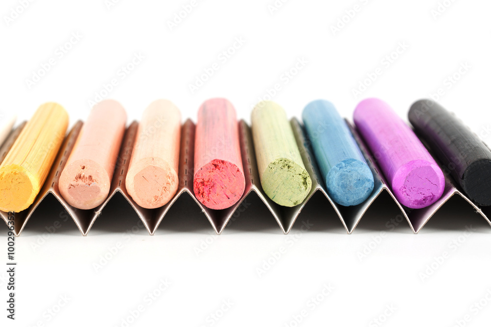chalks in a variety of colors arranged