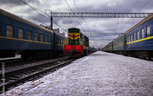  train near the station in stormy weather