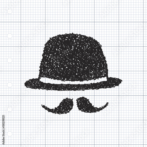 Simple doodle of a bowler hat and moustache