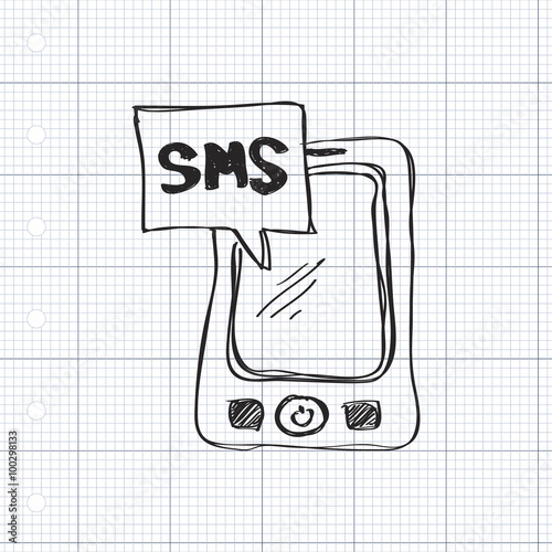 Doodle of mobile phone with sms message