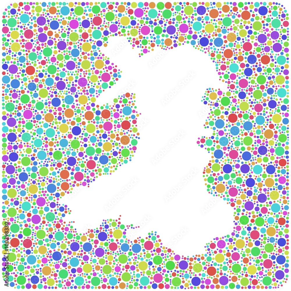 Decorative map of Wales - UK - in a mosaic of harlequin circles Decorative map of Wales - UK - in a mosaic of harlequin circles